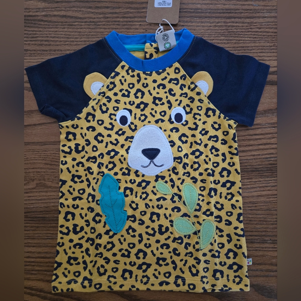 New Frugi Happy Raglan T-shirt Leopard Spot - Size 4-5 - Organic Cotton